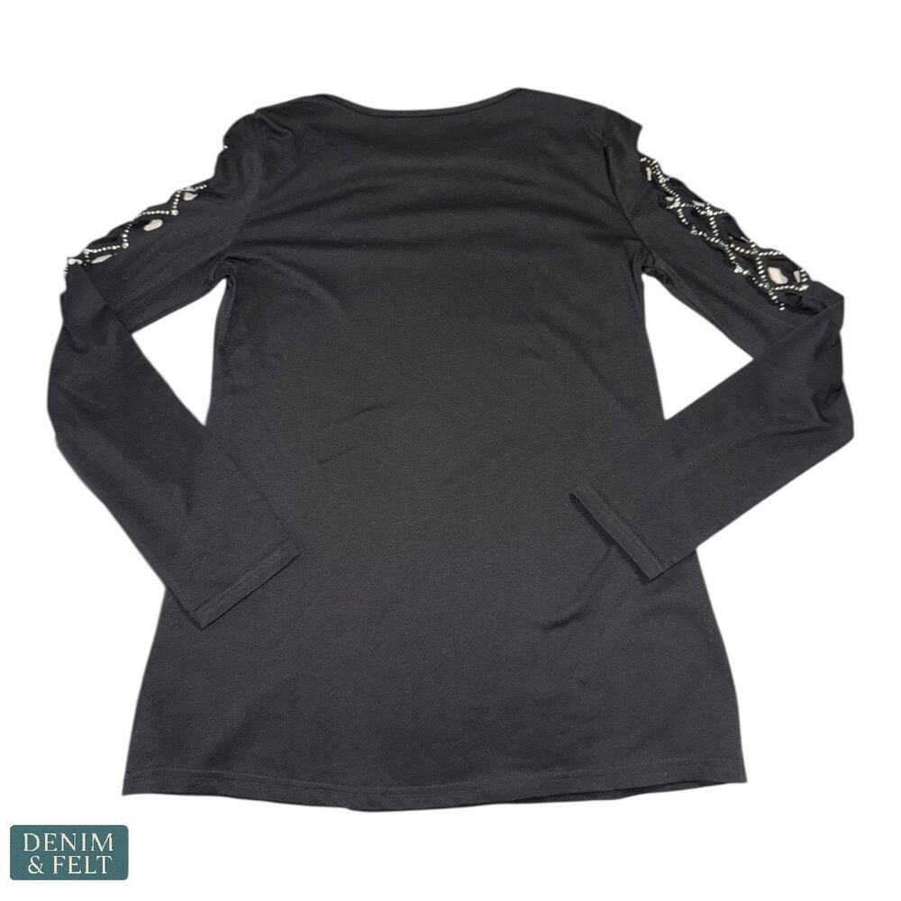 NEW Black Lattice Cutout Long Sleeve Top Edgy Chic Stretchy‎ Crisscross Small - Picture 10 of 13